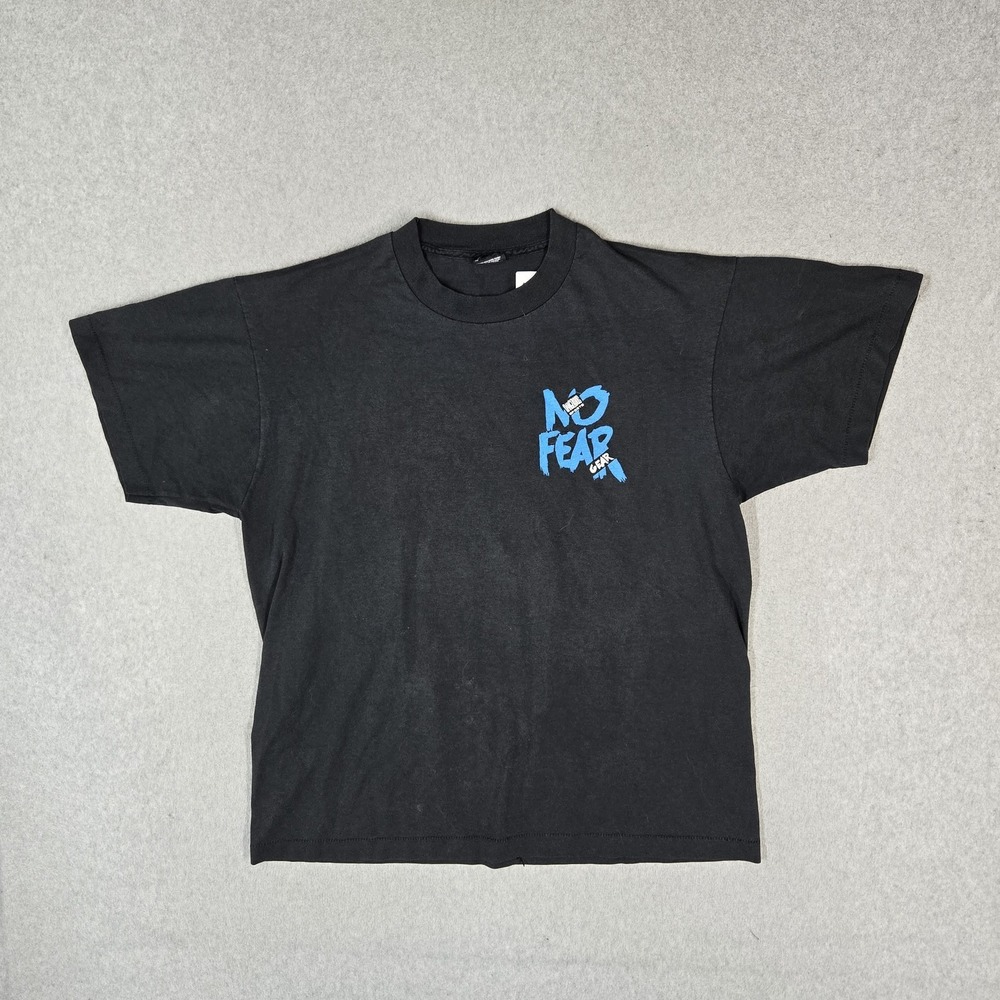 VINTAGE No Fear Men Shirt XL Black 90s USA Grunge Logo Short Sleeve